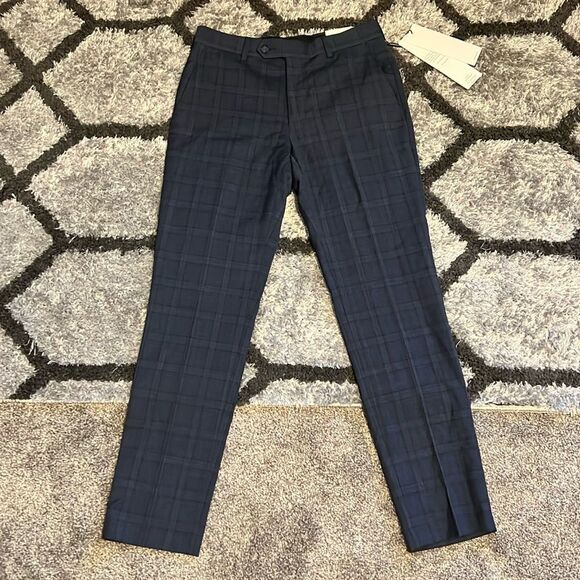 Calvin Klein Men's Navy Plaid Pants - Picture 1 of 3